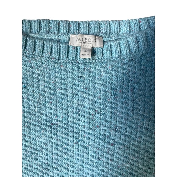 Talbots Womens Blue Button Accent Textured Knit Long Sleeve Top Sweater - Picture 5 of 5